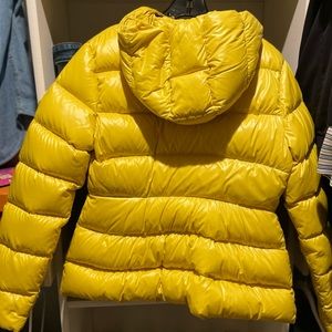 Moncler yellow puffer jacket with belt, gently used. Authentic